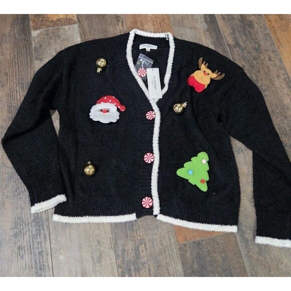 NEW No Comment Girl's Christmas Holiday Cardigan/UglySweater- Large 14-Santa B9 - Picture 2 of 10